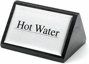 HUBERT Coffee Service Sign Triangular Wooden Beverage Sign Hot Water - 3"W x 1 3/4"H