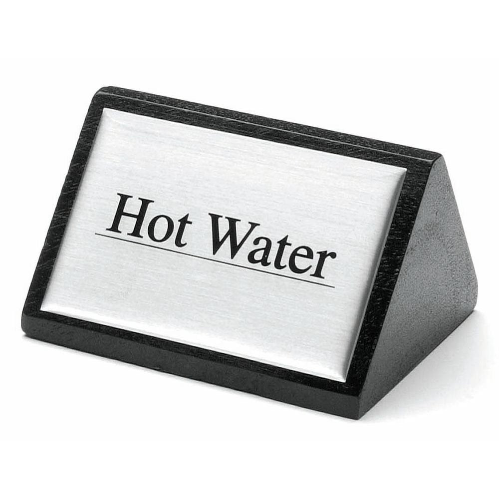 Coffee Service Sign Triangular Wooden Beverage Sign Hot Water - 3"W x 1 3/4"H by HUBERT – 3x1 3/4 inches, Wood, Black, Model WS-HWBK