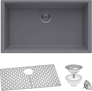 Ruvati 32 x 19 inch Granite Composite Quartz Undermount Single Bowl Kitchen Sink - Urban Gray - RVG2080UG