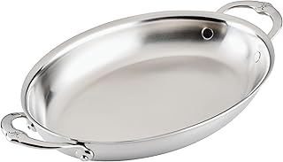 Hestan Provisions Oval Au Gratin Baking Dish, 2 Quart Clad Stainless Steel, 12.5 x 9 Inch - Oven Safe 600F, Kitchen to Table Serving, Designed with Thomas Keller