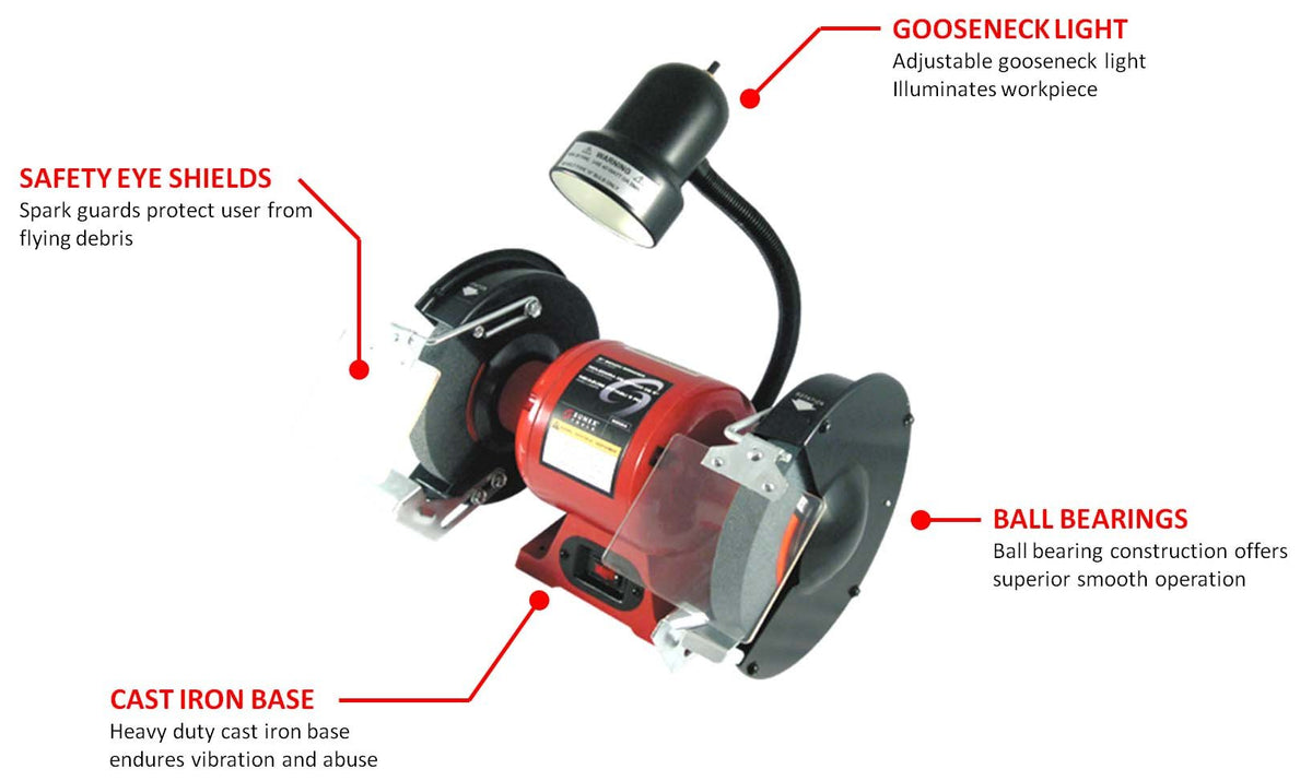 Sunex 8 inch Bench Grinder by Sunex Tools – 8" Bench Grinder, Metal, Red, Model 5002A