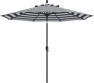 California Umbrella 8-Year Protection 9-Ft Patio Umbrella, Solstice Olefin Fade-Resistant Fabric, Crank Lift, Push Button Tilt, 8-Rib Heavy Duty Aluminum Frame, Stone Black Pole