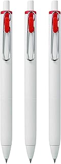 Uni-Ball UMN-S-05 Retractable Gel Ink Rollerball Pens - 0.5mm Tip Nib - White Barrel - Red Ink - Pack of 3