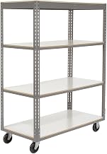 Global Industrial Easy Adjust Boltless 4 Shelf Truck, Laminate Shelves, Polyurethane Casters, 36" L x 24" W x 65" H