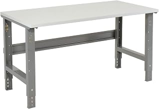 Global Industrial Adjustable Height Workbench C-Channel Leg, 60" W x 30" D | 1-1/4" ESD Square Edge Top, Gray Frame, Industrial Workbench