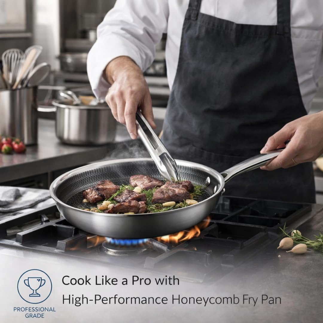 8-Inch SS Honeycomb Fry Pan by Hamilton Beach – 8 Inch, 1.4 liters, Stainless Steel, Silver, Model HHC-FP8