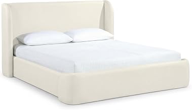 Meridian Furniture WarbyCream-F Warby Collection Modern | Contemporary Full Bed with Soft Vegan Leather, Solid Wood Inner Frame, 67.75" W x 83.5" D x 43.75" H, Cream, Full