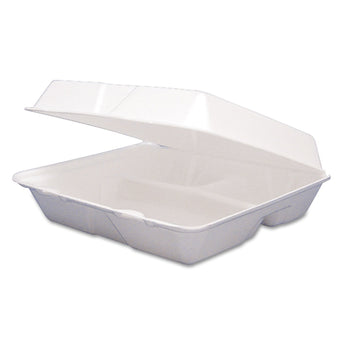DART 95HT3R Foam Container Hinged Lid 3-Comp 9 1/2 x 9 1/4 x 3 200/Carton