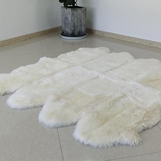 Champlus Genuine Australian Merino Sheepskin Rug, 6.5x7 ft Sheep Skin Rug, Lambskin Area Rug, 8-Pelt, White