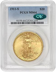 1911 S American Gold Saint Gaudens Double Eagle Coin MS-64 $20 PCGS MS64 | CAC Certified