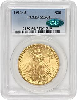 1911 S American Gold Saint Gaudens Double Eagle Coin MS-64 $20 PCGS MS64 | CAC Certified