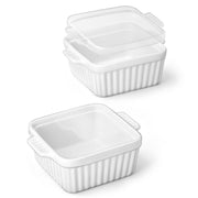 Malacasa Ceramic Baking Dishes, 5.5 x 5.5 Inch Square with Silicone Lids, Set of 2, White