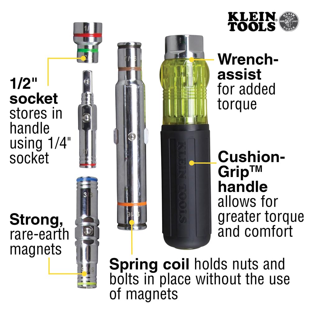KLEIN TOOLS 7-in-1 Nut Driver / Black / 1 Nut Drivers