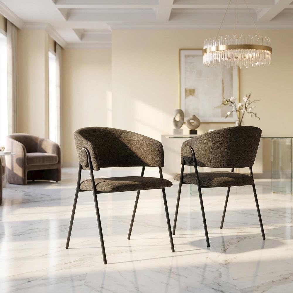 Upholstered Heathered Chenille Dining Chairs Set of 2, Upholstered Kitchen or Dining Room Chairs, Java Black by Furnifact – Polyester, Java Black, Pack of 2