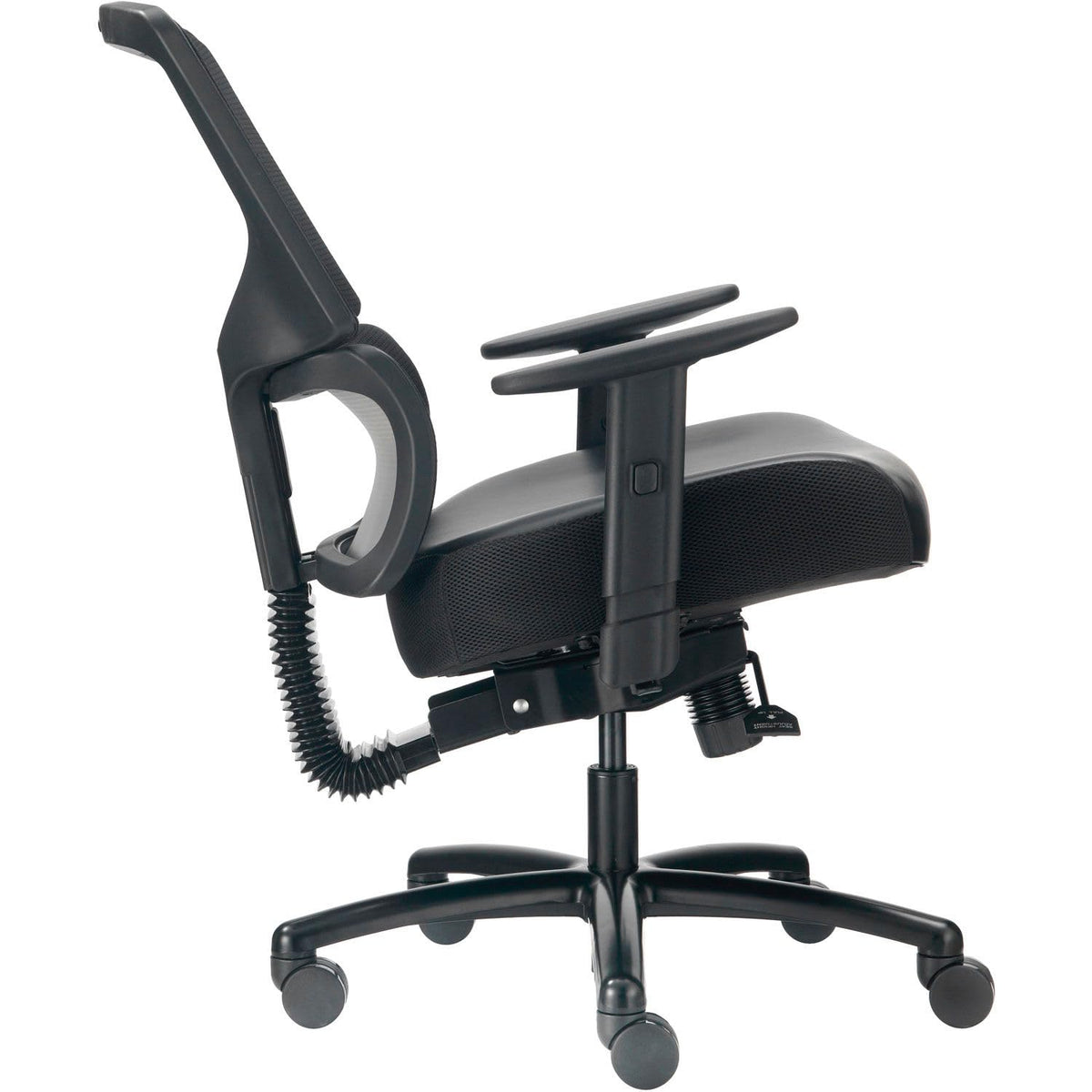 24 Hour Big & Tall Mesh Back Chair w/High Back & Adj. Arms by Global Industrial – 2.33 ft x 2.08 ft x 3.67 ft, Faux Leather, Black, Model 639637V-SRL-17WA