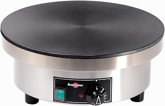 KRAMPOUZ Commercial Electric Crepe Maker, Single Round CEBIF4220 | Cast Iron Cooking Surface, Thermostatic Temperature Control, Countertop Crepe Station, 220V, ETL Certified