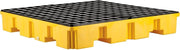 4 Drum Low Profile Spill Containment Pallet with Drain by Global Industrial – 51.5"L x 51.5"W x 8"H, Polyethylene, Yellow & Black, Model 989073