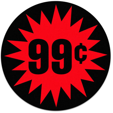 East West Label Round 99 Cents Die-Cut Starburst Printed Label Dayglo Red with Black Print | 500/Roll by EastWest – Sticker, Dayglo Red With Black Print, Model LABEL:99 CENT STARBU