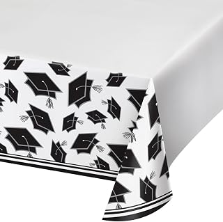 Creative Converting 320086 Graduation Theme White Tablecloth