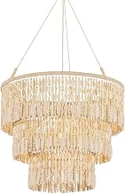 Troy Lighting Ben 4-Light Chandelier | Vintage Gold Leaf Finish | Cascading Wooden Bead Design | Coastal Inspired Ceiling Light | Woven Abaca Wrap Ring | 32" W x 25.75" H | F6732-VGL