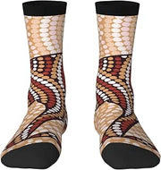 Abstract Aboriginal Emu Dot Painting Two Tone Color Block Mid Length Socks