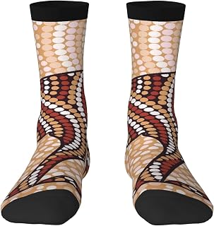 Abstract Aboriginal Emu Dot Painting Two Tone Color Block Mid Length Socks