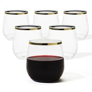 TOSSWARE POP 12oz Stemlesss Gold Rim Wine Glass Set of 48, Premium Quality, Recyclable, Unbreakable & Crystal Clear Plastic Cocktail Glasses