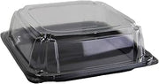 Sabert Black 10.7" UltraStack Square Platter with Clear 3" Dome Lid, Durable Plastic, Disposable, 25 Count