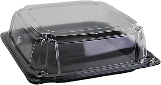 Sabert Black 10.7" UltraStack Square Platter with Clear 3" Dome Lid, Durable Plastic, Disposable, 25 Count