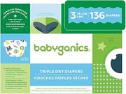 BabyGanics Size 3, 136 count, Absorbent, Breathable, Triple Dry Protection Diapers