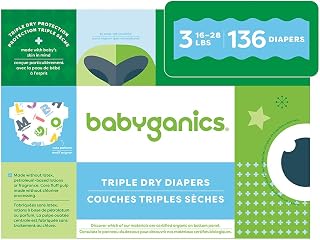 BabyGanics Size 3, 136 count, Absorbent, Breathable, Triple Dry Protection Diapers