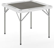 Flash Furniture 34.5" White Folding Card Game Table | 4-Player, Cup Holders, Gray Playing Surface, Portable