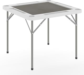 Flash Furniture 34.5" White Folding Card Game Table | 4-Player, Cup Holders, Gray Playing Surface, Portable