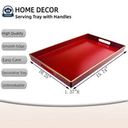 Umisriro Decorative Serving Tray, Plastic Rectangular with Handles, Red