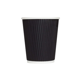 Karat 8 oz Ripple Insulated Coffee Cup [500 Count] Black Disposable Paper Hot Cup, Sturdy and Leak Proof, 80mm, No Lids