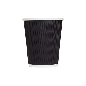 Karat 8 oz Ripple Insulated Coffee Cup [500 Count] Black Disposable Paper Hot Cup, Sturdy and Leak Proof, 80mm, No Lids