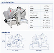 Commercial Meat Slicer by Eurodib – Anodized aluminum body, Stainless steel blade, Model HBS-350L