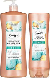 Suave Shine Conditioner, Moroccan Oil Infusion, 2-Size Bundle, Lightweight Moisture for Revitalizing Dull, Dry Hair