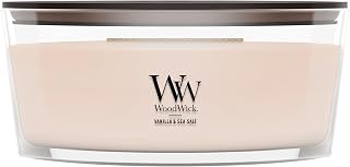 WoodWick Ellipse Scented Candle Vanilla & Sea Salt Scent Crackles as it Burns Up to 50 hours Burn Time Premium Soy blend Perfect for gifting 16oz