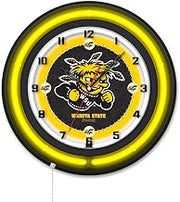 Holland Bar Stool Clk19BKWichSt NCAA 19 in. Dia. Wichita State University Double Neon Wall Clock Black
