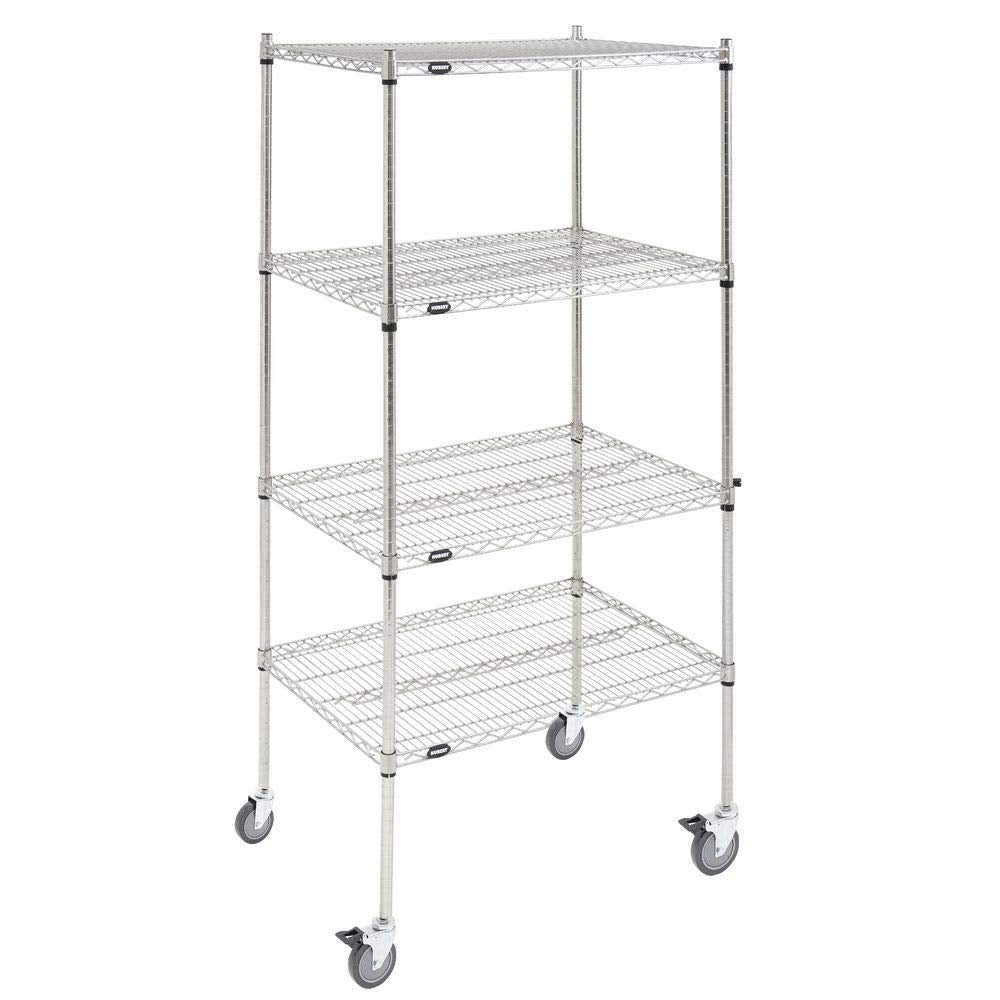 Mobile Shelving Unit with 4 Shelves Silver Metal - 36" L x 24" W x 80" H by HUBERT – Alloy Steel, Silver, Model 48589+71360