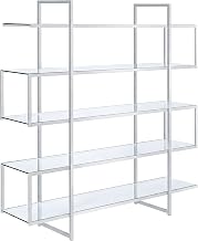 Furnifact Glass Bookcase with 5 Open Shelves, Tall Etagere Bookshelf for Living Room and Office Book Storage Shelves, Clear