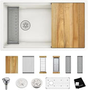 Elkay ELXRU13322W Quartz Luxe 33" Undermount Single Basin Quartz Composite Workstation Kitchen Sink with Basin Rack, Colander and Cutting Board - Ricotta