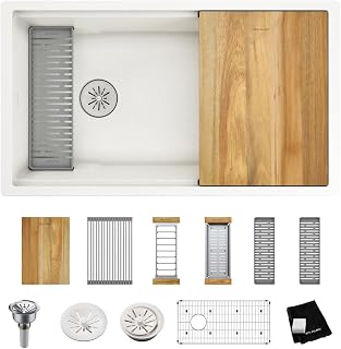 Elkay ELXRU13322W Quartz Luxe 33" Undermount Single Basin Quartz Composite Workstation Kitchen Sink with Basin Rack, Colander and Cutting Board - Ricotta