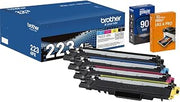 Brother Genuine TN223 4PK Standard Yield Toner Cartridge (Black, Cyan, Magenta, Yellow), Bundle with Deco Essentials Printer eBook for MFC-L3750CDW, MFC-L3770CDW, HL-L3270CDW, MFC-L3710CW