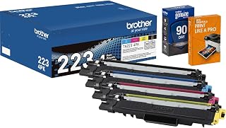 Brother Genuine TN223 4PK Standard Yield Toner Cartridge (Black, Cyan, Magenta, Yellow), Bundle with Deco Essentials Printer eBook for MFC-L3750CDW, MFC-L3770CDW, HL-L3270CDW, MFC-L3710CW