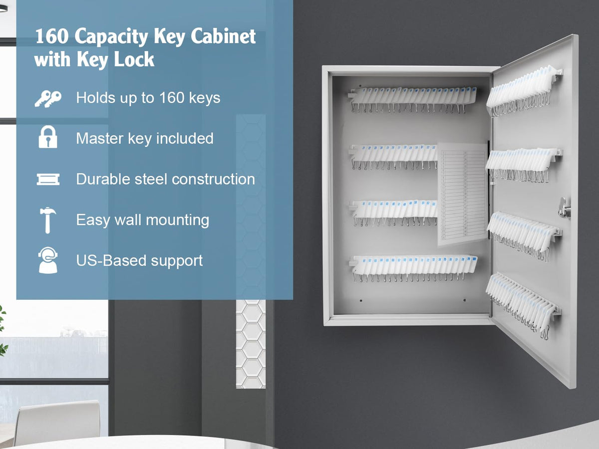 160-Position Key Cabinet Lock Box with Key Lock by Barska – 160 Keys, Alloy Steel, Multi Color