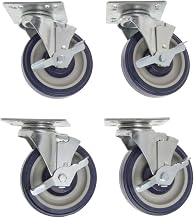 HUBERT Universal Swivel Plate Caster Set of 4 Blue Polyurethane -4" Dia, 4" x 4" Plate Size, 3" x 3" & 3" x 1.75" Plate Hole Spacing