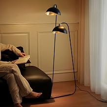 Luna Bella Duo Floor Lamp - Weathered Brass, Matte Black/Gold-Leaf Shade, Black Marble, On/Off Switch