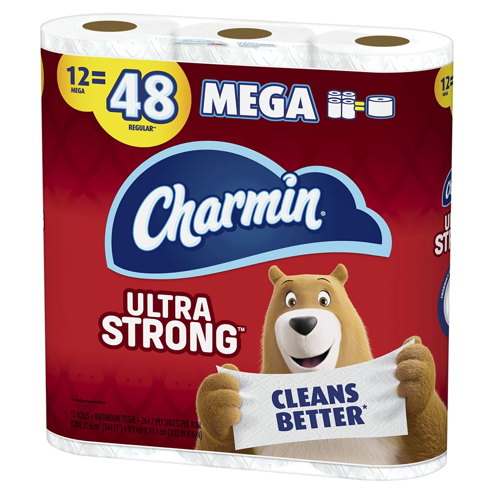 Charmin 24 Mega Rolls = 96 Regular Rolls / White / 1 Paper & Plastic